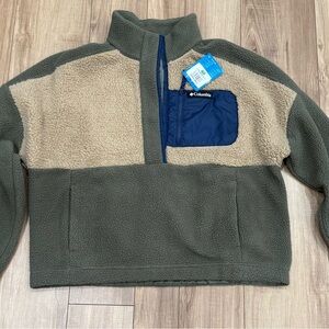 Columbia Lodge Sherpa Pullover, Snap Button, Stone Green/ Beach, Size XL *NEW*